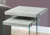 35.5" x 35.5" x 35.5" Grey Clear Particle Board Tempered Glass 2pcs Nesting Table Set