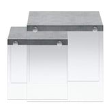 35.5" x 35.5" x 35.5" Grey Clear Particle Board Tempered Glass 2pcs Nesting Table Set