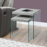 35.5" x 35.5" x 35.5" Grey Clear Particle Board Tempered Glass 2pcs Nesting Table Set