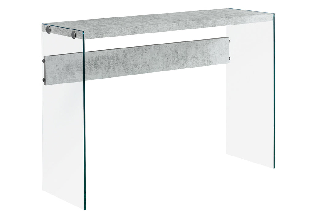 32" Grey Cement Particle Board and Clear Tempered Glass Accent Table