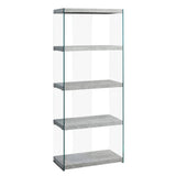 60" Grey Cement Particle Board and Clear Tempered Glass Bookcase