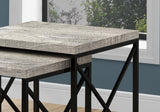 37.25" x 37.25" x 40.5" Grey Black Particle Board Metal 2pcs Nesting Table Set