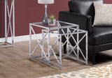 Chrome Metal and Tempered Glass Two Pieces Nesting Table Set