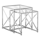 38" Chrome Metal and Tempered Glass Two Pieces Nesting Table Set