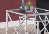 38" Chrome Metal and Tempered Glass Two Pieces Nesting Table Set