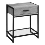Grey with Black Metal Tempered Glass Accent Table