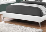 70.5" x 87.25" x 45.25" White Foam Solid Wood Leather Look Queen Sized Bed With Chrome Legs