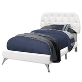 45.25" White Solid Wood MDF Foam and Linen Twin Sized Bed with Chrome Legs