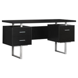 23.75" x 60" x 30.25" Cappuccino Silver Particle Board Hollow Core Metal Computer Desk With A Hollow Core