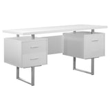 23.75" x 60" x 30.25" White Silver Particle Board Hollow Core Metal Computer Desk With A Hollow Core