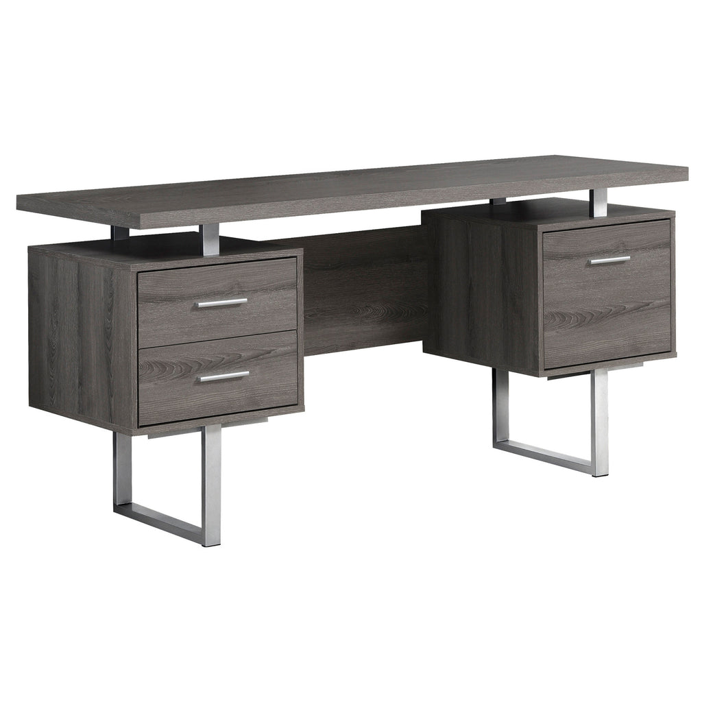 23.75" x 60" x 30.25" Dark Taupe Silver Particle Board Hollow Core Metal Computer Desk With A Hollow Core