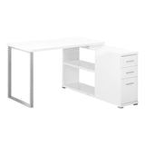 47.25" x 47.25" x 29.5" White Silver Particle Board Hollow Core Metal Computer Desk With A Hollow Core