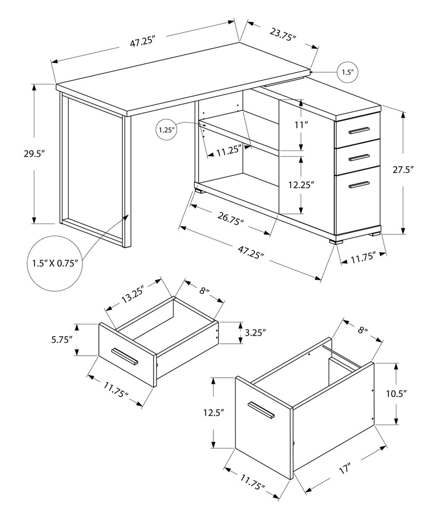 47.25" x 47.25" x 29.5" White Silver Particle Board Hollow Core Metal Computer Desk With A Hollow Core