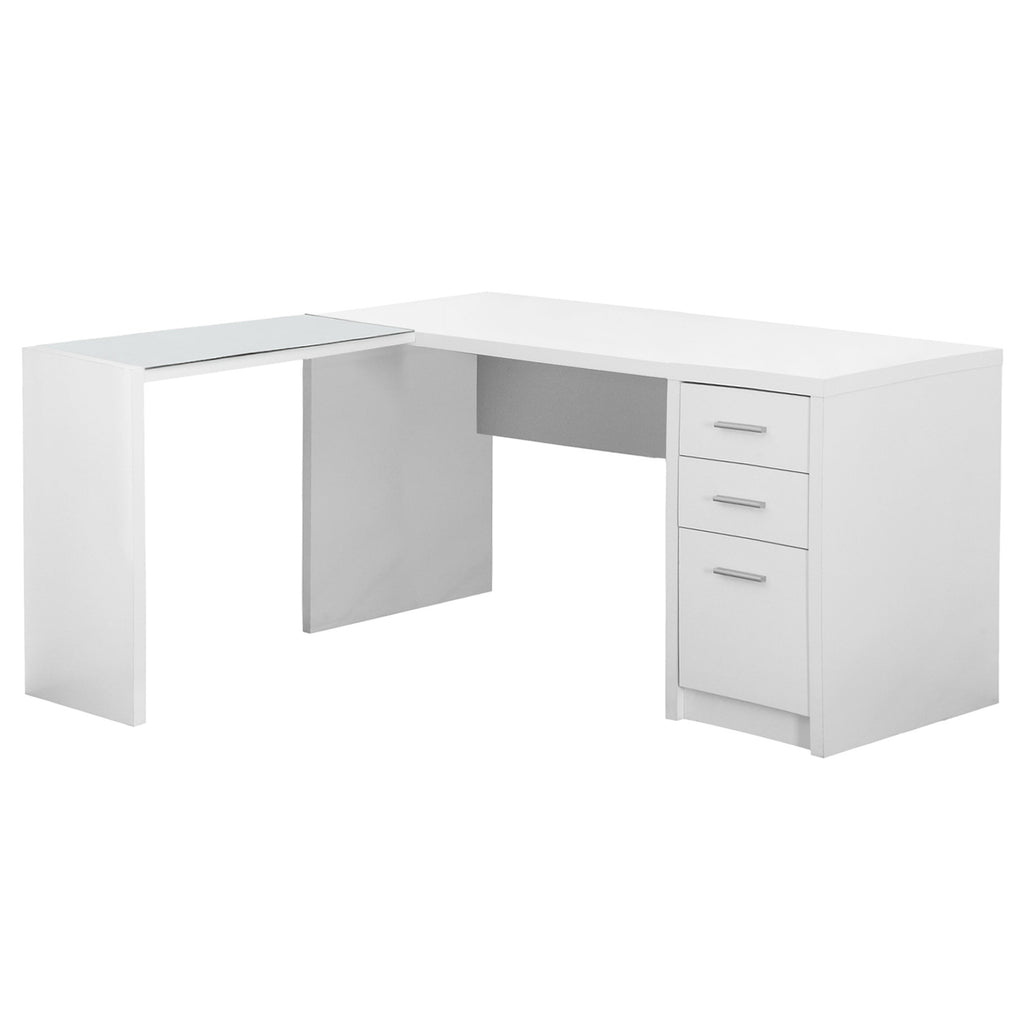 55.25" x 60" x 30" White Clear Particle Board Glass Hollow Core Computer Desk