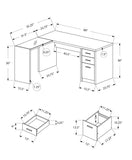 55.25" x 60" x 30" Dark Taupe Clear Particle Board Glass Hollow Core Computer Desk