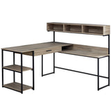 59" x 59" x 47.25" Taupe Black Metal Corner Computer Desk