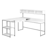 59" x 59" x 47.25" White Silver Metal Corner Computer Desk