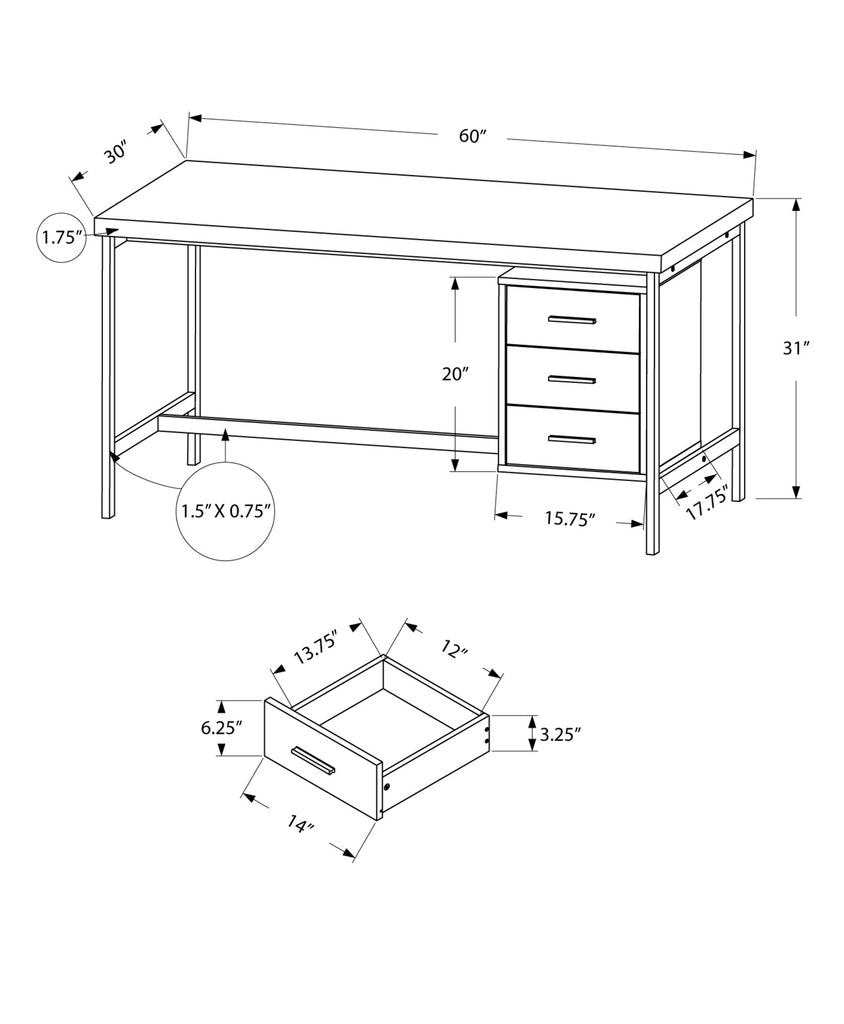 30" x 60" x 31" Natural Silver Particle Board Hollow Core Metal Computer Desk With A Hollow Core