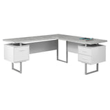 71" x 71" x 30" Grey Silver White Particle Board Hollow Core Metal Computer Desk