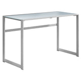 22" x 48" x 30" Silver White Tempered Glass Metal Computer Desk
