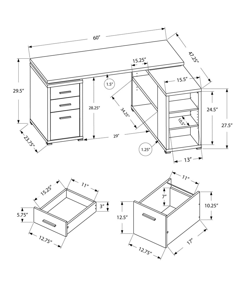47.25" x 60" x 29" Taupe Particle Board Hollow Core Computer Desk