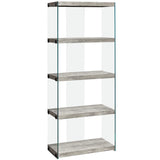 12" x 24" x 58.75" Grey Particle Board Tempered Glass Bookcase