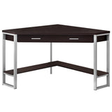 42" x 42" x 30" Cappuccino Silver Particle Board Hollow Core Metal Computer Desk