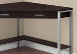 42" x 42" x 30" Cappuccino Silver Particle Board Hollow Core Metal Computer Desk