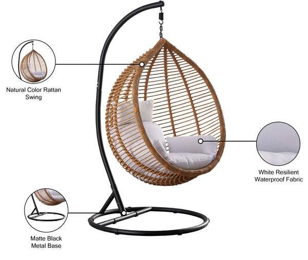 Tarzan Fabric / Rattan / Steel / Foam Contemporary Natural Color Outdoor Patio Swing Chair - 42.5" W x 28" D x 77" H