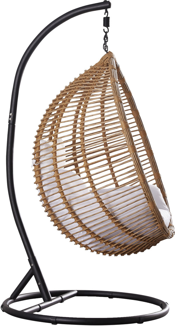 Tarzan Fabric / Rattan / Steel / Foam Contemporary Natural Color Outdoor Patio Swing Chair - 42.5" W x 28" D x 77" H