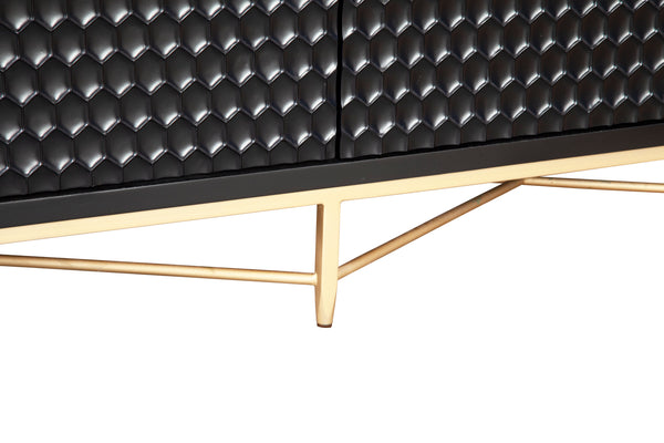 Black Pearl Dresser - Contemporary 7-Drawer Storage with Textured Fronts & Gold Accents for Elegance