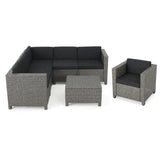 Puerta Outdoor Mixed Black Wicker V-Shaped Sectional Sofa Set with Club Chair