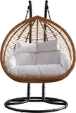 Tarzan Fabric / Rattan / Steel / Foam Contemporary Natural Color Outdoor Patio Double Swing Chair - 53.5" W x 29.5" D x 77" H