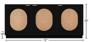 Cane Natural Cane / Engineered Wood / Steel Mid Century Black Sideboard/Buffet - 72" W x 18" D x 30" H