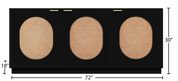 Cane Natural Cane / Engineered Wood / Steel Mid Century Black Sideboard/Buffet - 72" W x 18" D x 30" H