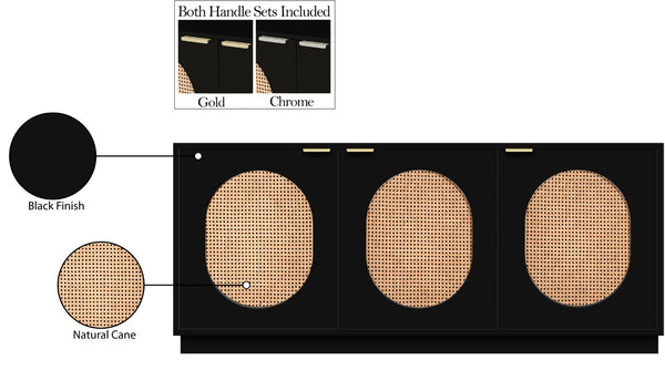 Cane Natural Cane / Engineered Wood / Steel Mid Century Black Sideboard/Buffet - 72" W x 18" D x 30" H