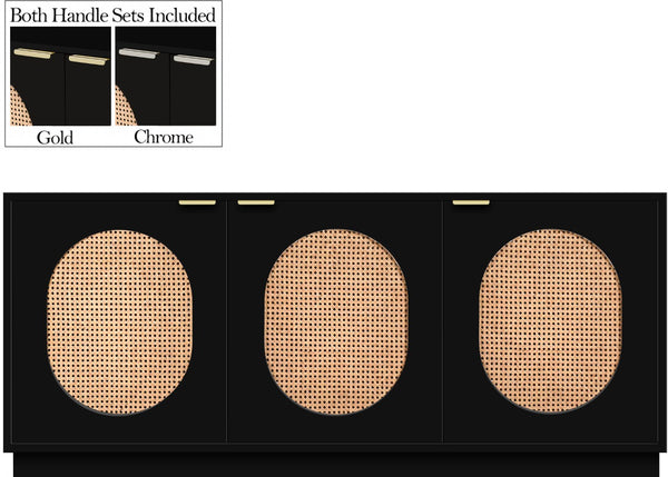 Cane Natural Cane / Engineered Wood / Steel Mid Century Black Sideboard/Buffet - 72" W x 18" D x 30" H