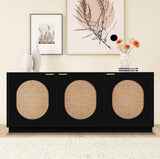 Cane Natural Cane / Engineered Wood / Steel Mid Century Black Sideboard/Buffet - 72" W x 18" D x 30" H
