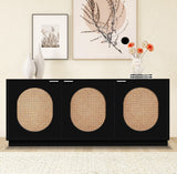 Cane Natural Cane / Engineered Wood / Steel Mid Century Black Sideboard/Buffet - 72" W x 18" D x 30" H