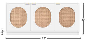 Cane Natural Cane / Engineered Wood / Steel Mid Century White Sideboard/Buffet - 72" W x 18" D x 30" H