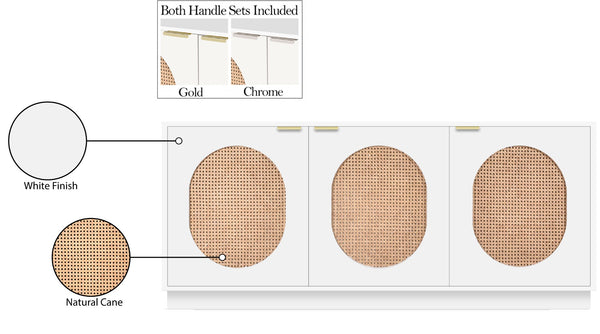 Cane Natural Cane / Engineered Wood / Steel Mid Century White Sideboard/Buffet - 72" W x 18" D x 30" H