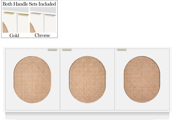 Cane Natural Cane / Engineered Wood / Steel Mid Century White Sideboard/Buffet - 72" W x 18" D x 30" H