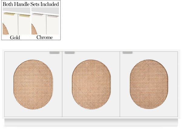 Cane Natural Cane / Engineered Wood / Steel Mid Century White Sideboard/Buffet - 72" W x 18" D x 30" H