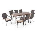 Fowler Outdoor Wood and Wicker 8 Seater Dining Set