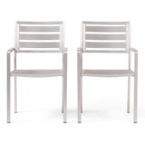 Noble House Cape Coral Outdoor Modern Aluminum Dining Chair (Set of 2), Silver
