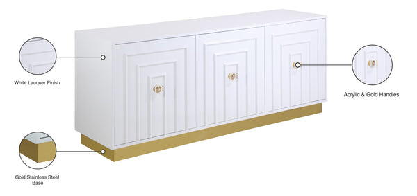 Cosmopolitan Acrylic / Engineered Wood / Stainless Steel Contemporary White Lacquer Sideboard/Buffet - 70" W x 18" D x 30" H
