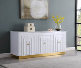 Cosmopolitan Acrylic / Engineered Wood / Stainless Steel Contemporary White Lacquer Sideboard/Buffet - 70" W x 18" D x 30" H