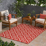 Tallevast Outdoor 5'3" x 7' Trellis Area Rug, Red and Ivory Noble House