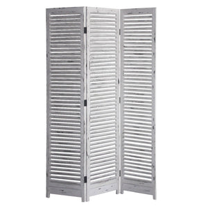 HomeRoots Distressed White Wood Shutter Three Panel Room Divider Screen 342752-HOMEROOTS 342752