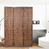 HomeRoots Stunning Carved Brown Wood Room Divider Screen 342753-HOMEROOTS 342753